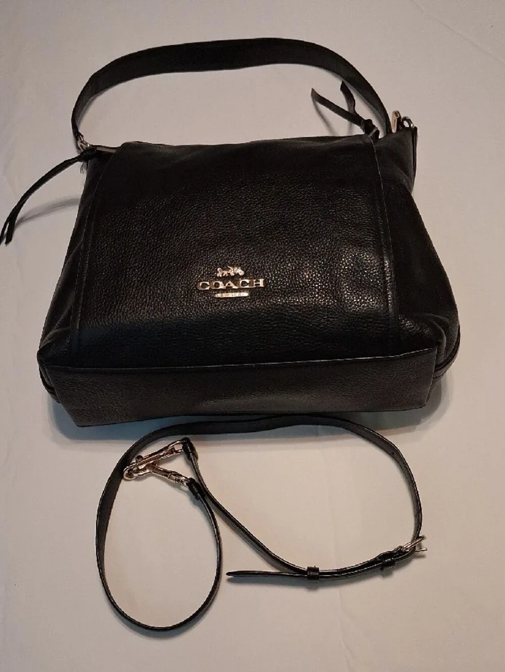 Coach Black Marlon Leather Crossbody Bag Goldtone logo
